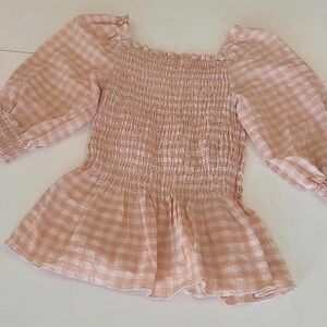 Women's Max Studio Smocked Gingham Puff Sleeve Blouse Small Coquette Cottagecore